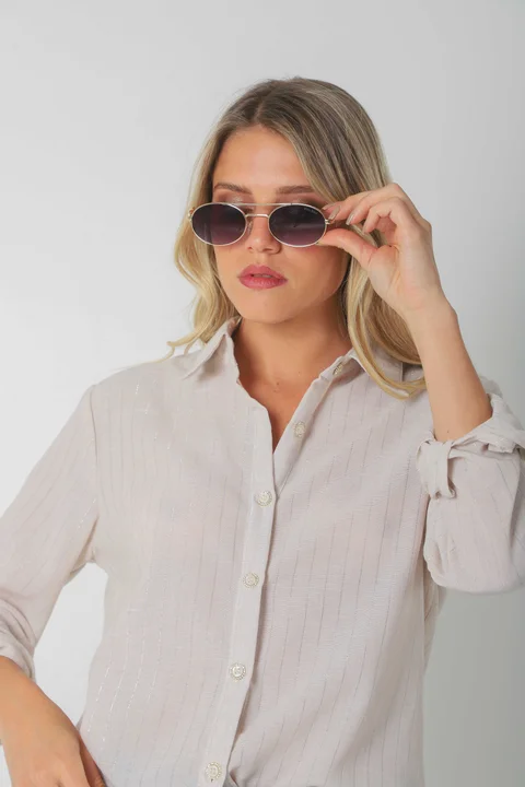 Camisa BANERY de Lino Raya Lurex Botones c/ Brillo GUK70186