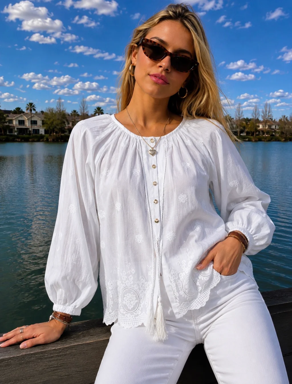 Blusa RONNEY Bordada Con Tiras GU70122