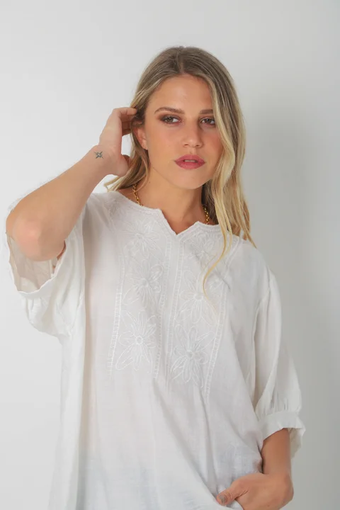 Blusa GANHA de Lino c/Bordado GU0326