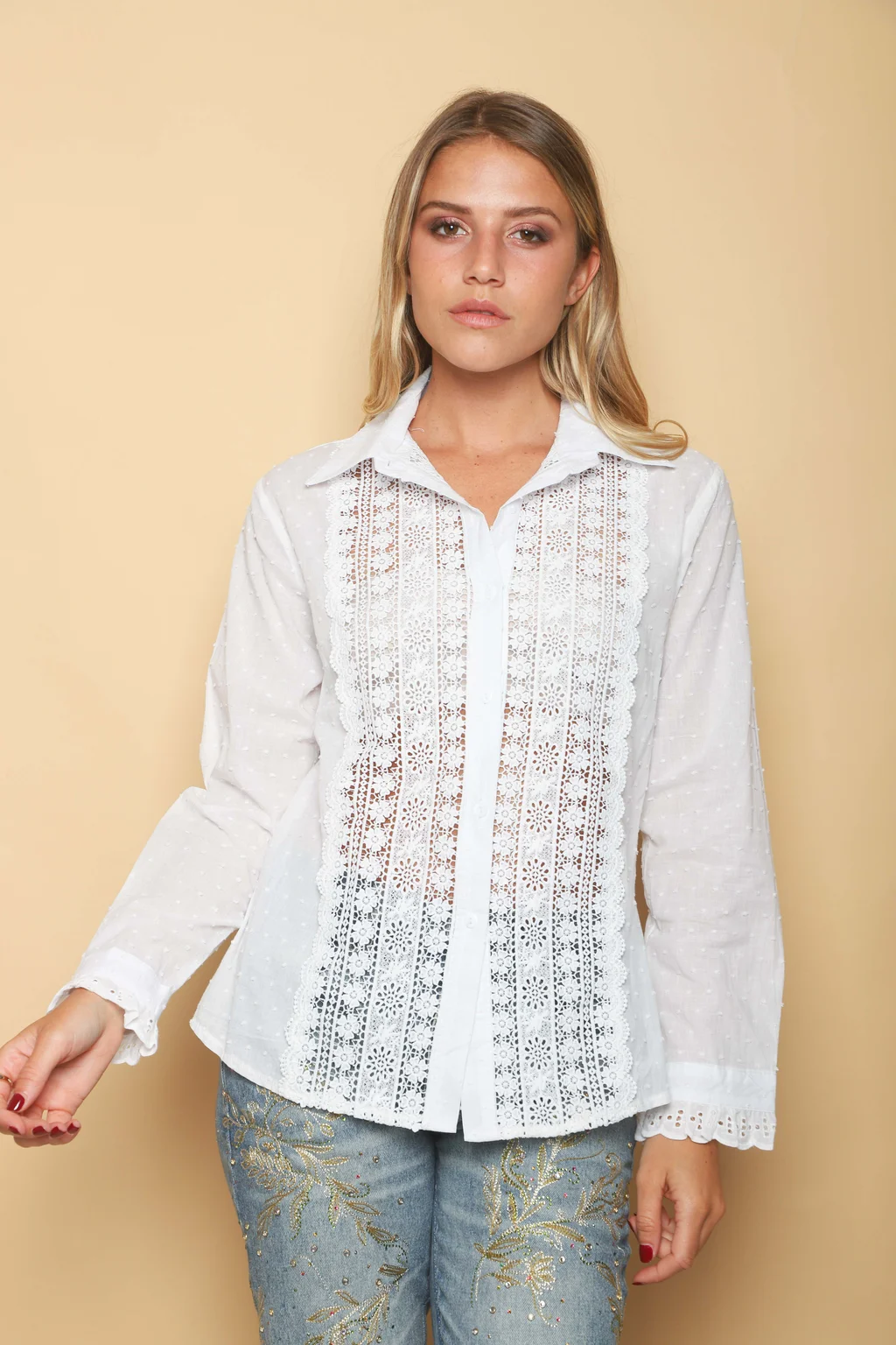 Camisa PLUMETI con Flores Caladas GUK4112