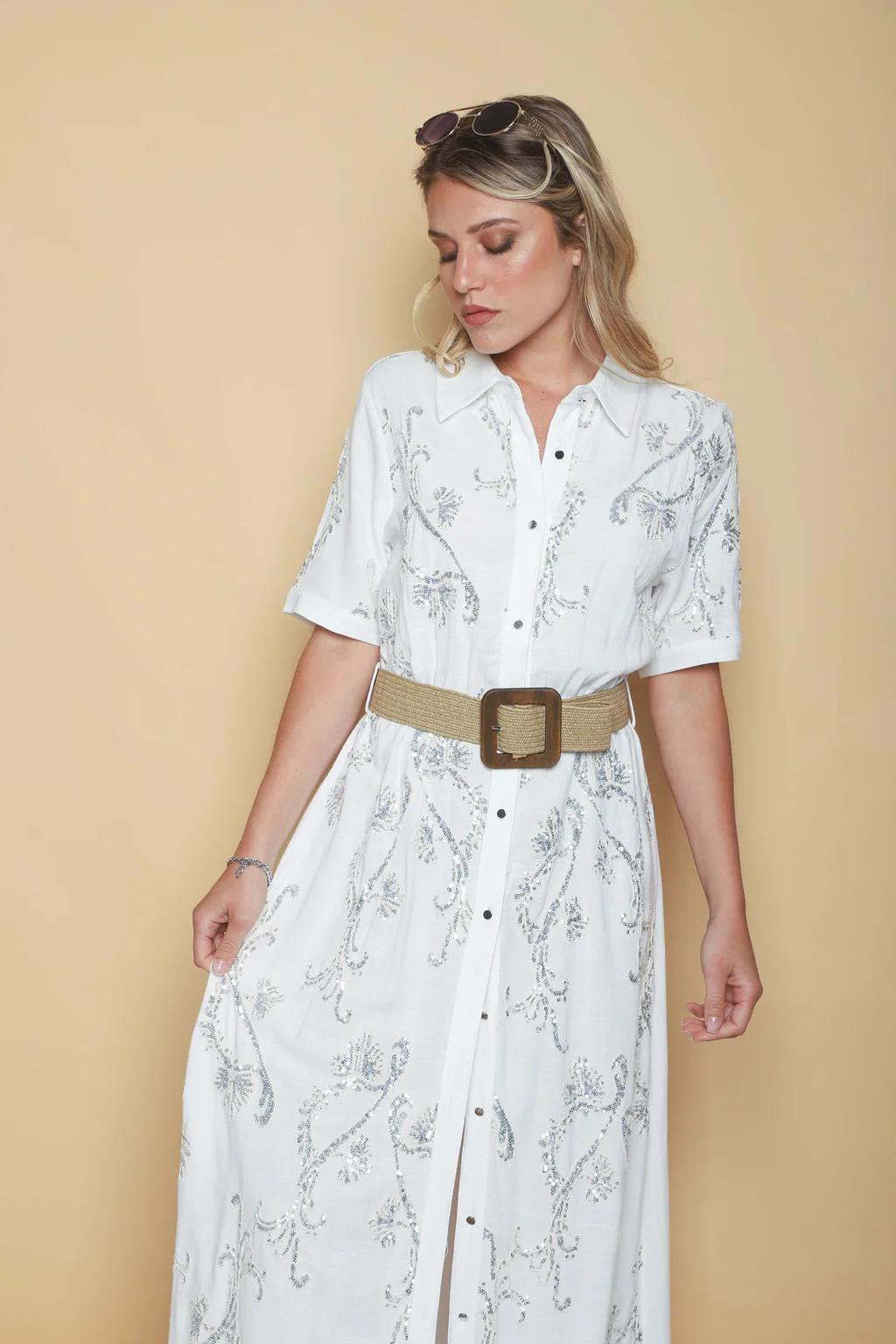 Vestido LAVIN Camisero de Lino Bordado GU0539