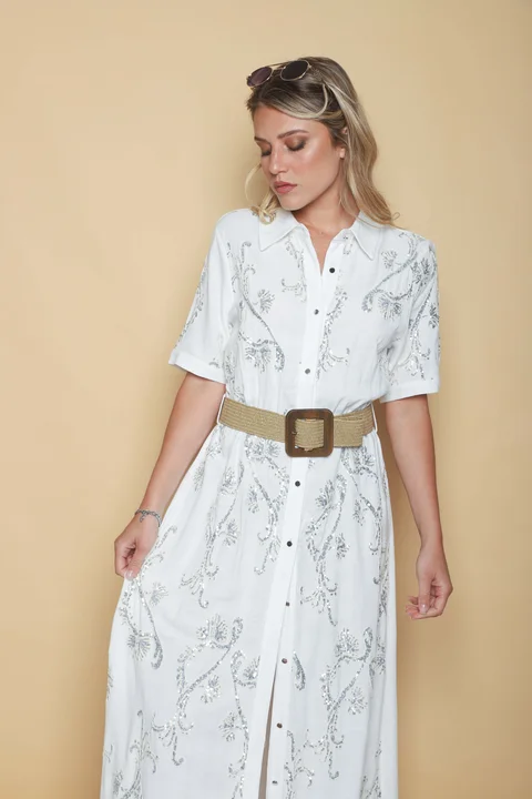 Vestido LAVIN Camisero de Lino Bordado GU0539