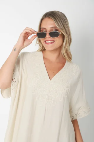 Vestido Tunica PARU de Lino Bordado GU2527 - Vista 6