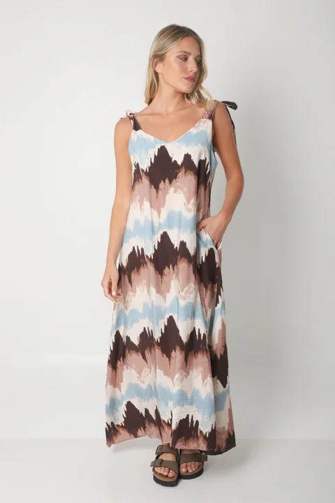 Vestido NISSI BATIK AMPLIO de creppe c/ Tiras y Bolsillos