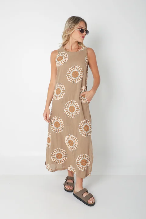 Vestido CIRUS Lino Bordado c/ Bolsillos GU250109