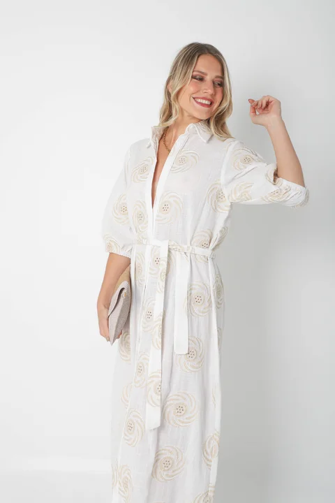 Vestido KOSAMUI Camisero de LINO Bordado GU250108