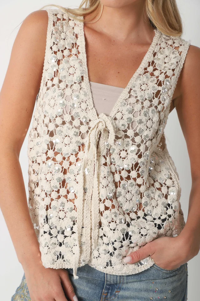 Chaleco Crochet SAIKY c/ lentejuelas GU3009