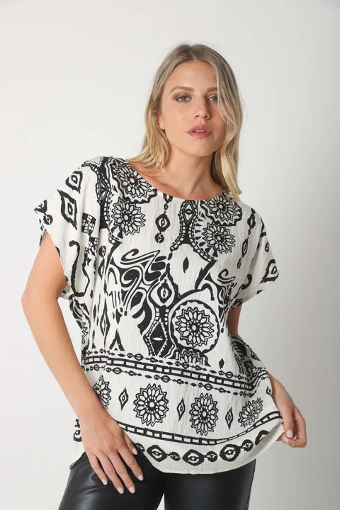 Blusa Lino Amplia Chenay Morroco c/ Strass  GU6130N