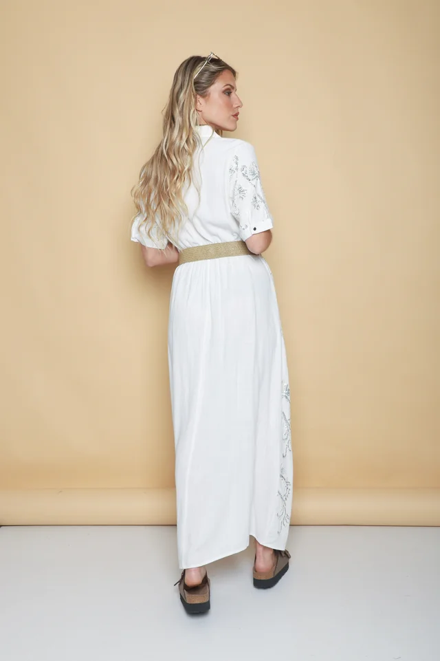 Vestido LAVIN Camisero de Lino Bordado GU0539