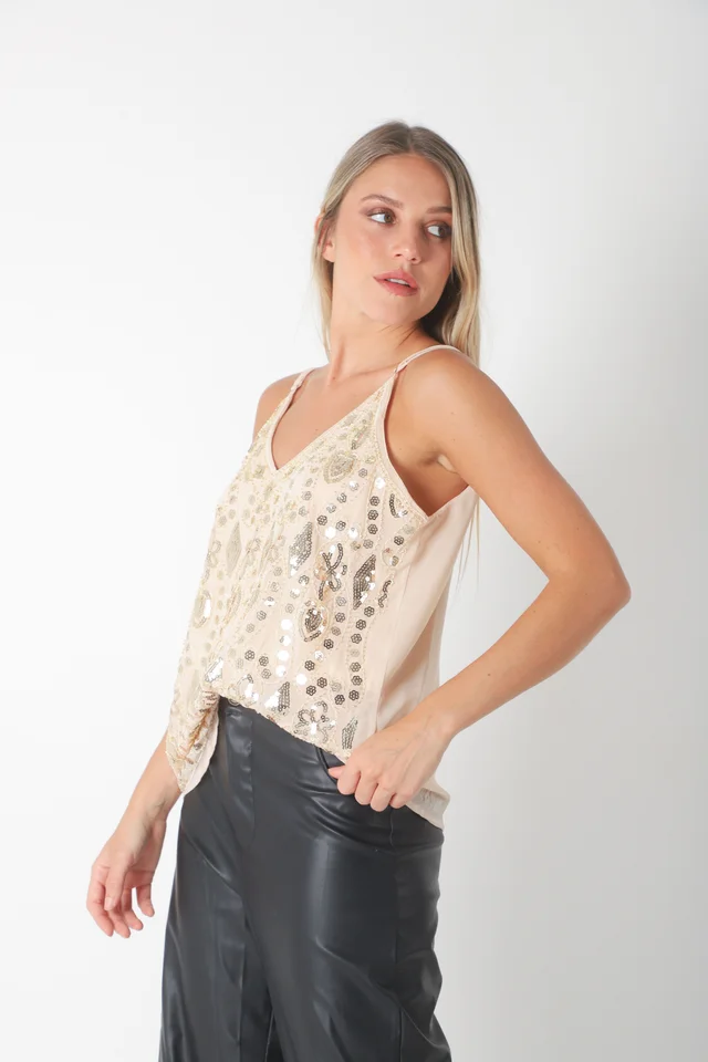 Musculosa LIZARD Forrada de Gasa c/lentejuelas (ruk70158)