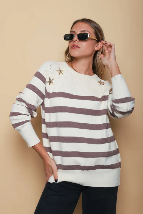Sweater GINETTE Rayado c/aplique GUL848  