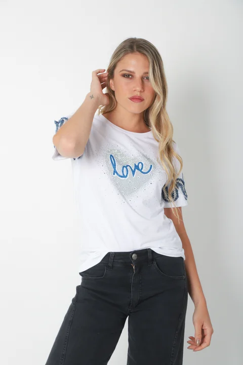 Remera BLUE LOVE STRASS GU7490