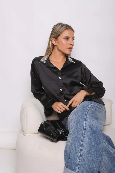 Camisa Lanise Saten Piedras GUK1767