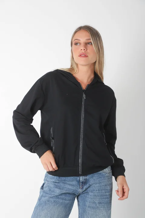 Campera Siena Black Algodon con Cierres con Brillos GUK166