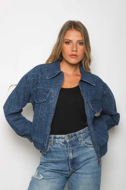 Campera Jean Vakz con Cierre y Strass GU70014