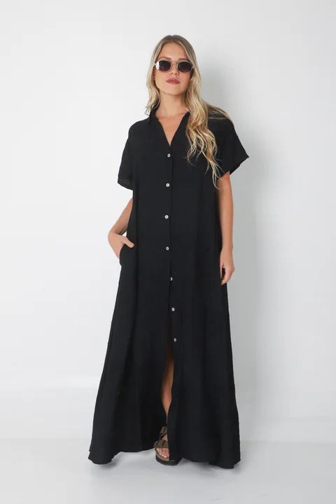  Vestido VANDALI Camisero de Lino c/ Hojas Bordadas GU2526