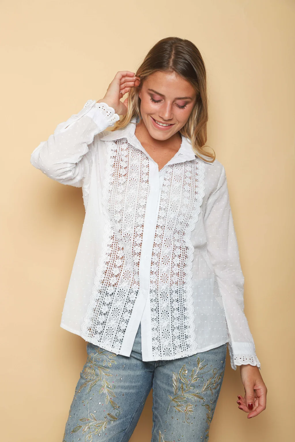 Camisa PLUMETI con Flores Caladas GUK4112