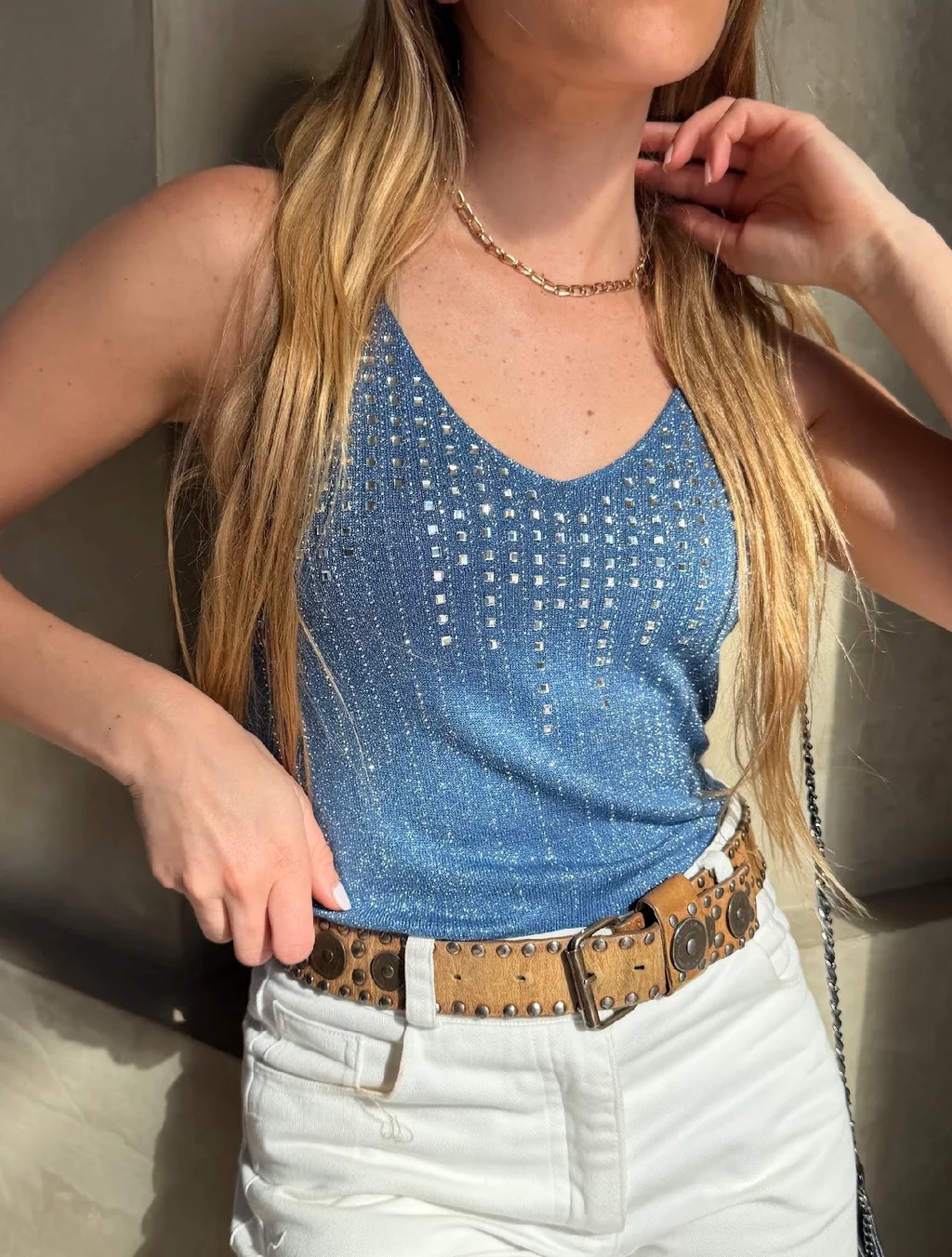 Musculosa LUMIER LUREX Tejida Lurex con Tacha Cuadradas GU5524