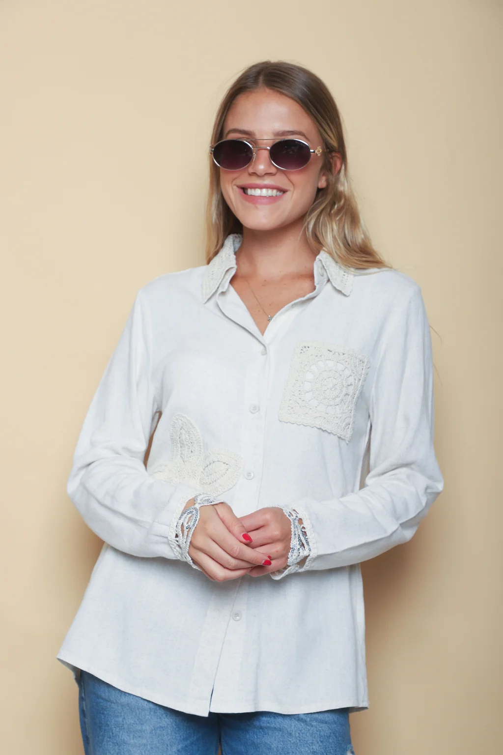 Camisa BIELA LINO c/Crochet GU250116