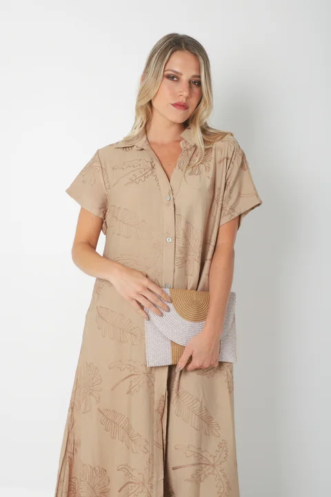  Vestido VANDALI Camisero de Lino c/ Hojas Bordadas GU2526