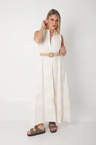 Vestido LOOK Camisero de LINO Bordado Con Cinto GU250114 - Vista 1