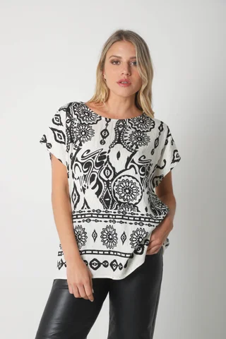 Blusa Lino Amplia Chenay Morroco c/ Strass  GU6130N - Vista 4