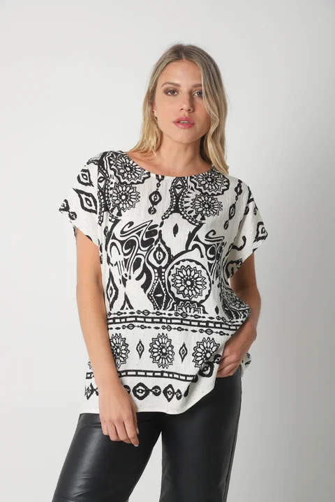 Blusa Lino Amplia Chenay Morroco c/ Strass  GU6130N