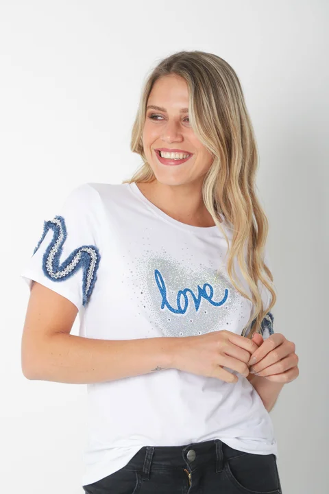 Remera BLUE LOVE STRASS GU7490