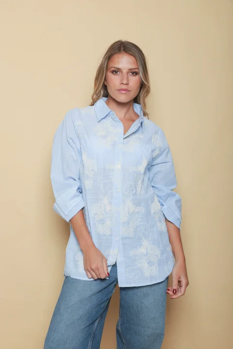 Camisa AKARI de LINO Bordada OVERSIZE GU41