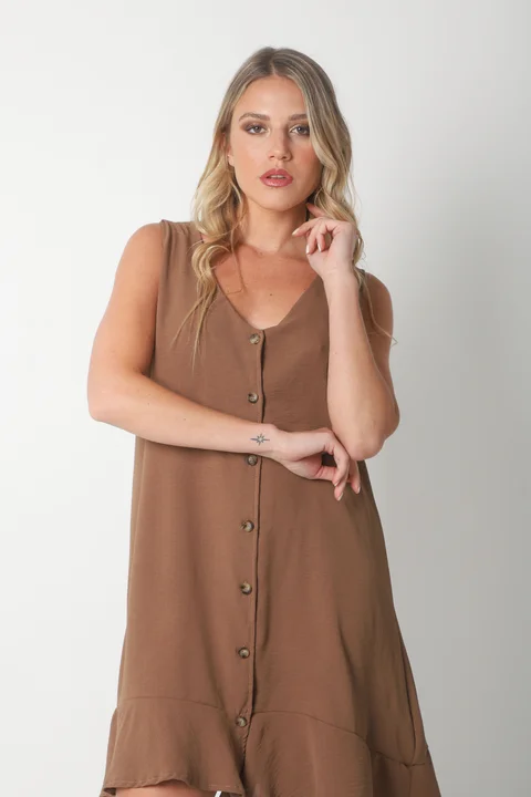 Vestido Gales Abotanado Creppe