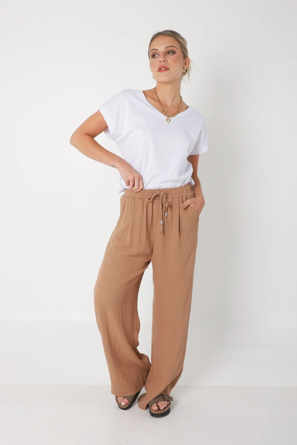 Pantalón MARE de Lino con  Tiras Bolsillos GU0332