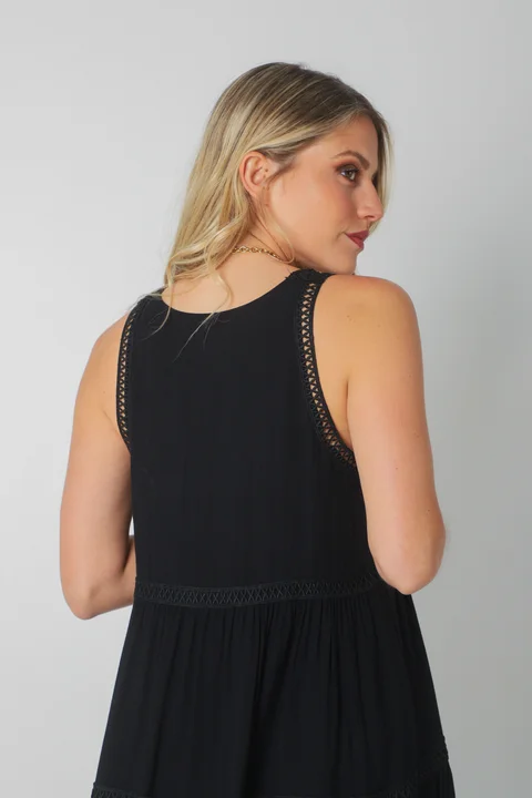 Vestido MURIEL de lino c/ guardas Guipiure GU2523