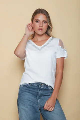 Remera DIVINE c/ Strass y Manga con Tull GU919310  - Vista 6