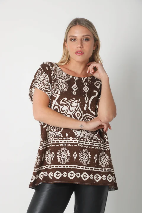 Blusa Lino Amplia Chenay Morroco c/ Strass  GU6130N