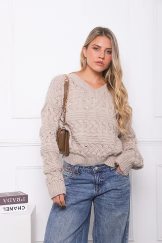 Sweater BABILON Trenzado Escote V GU405837 - Vista 1