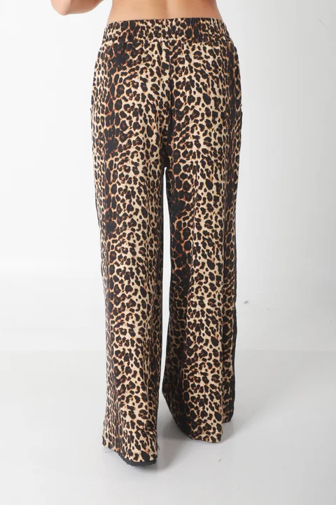 Pantalon Leopard Print Modal con Tiras