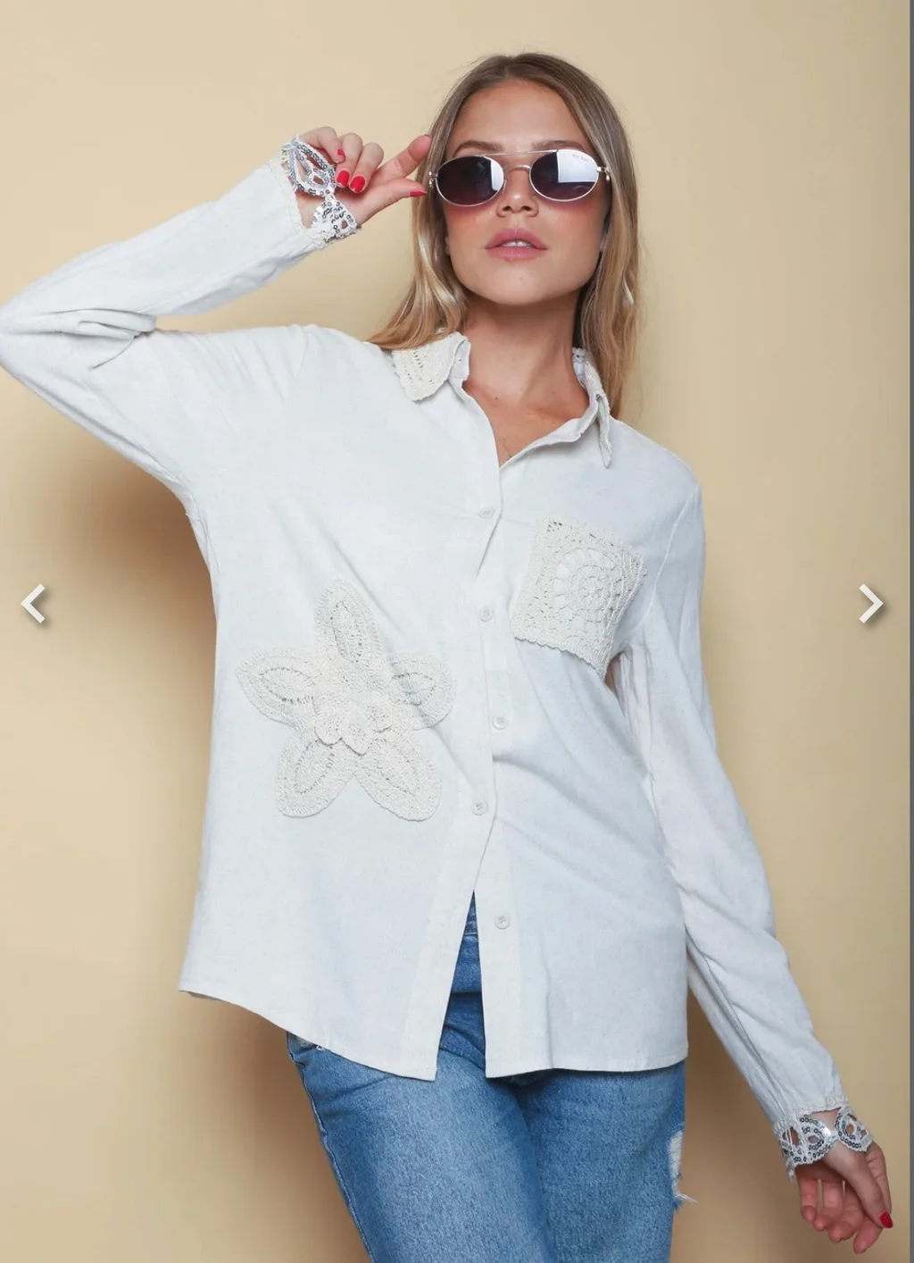 Camisa BIELA LINO c/Crochet GU250116