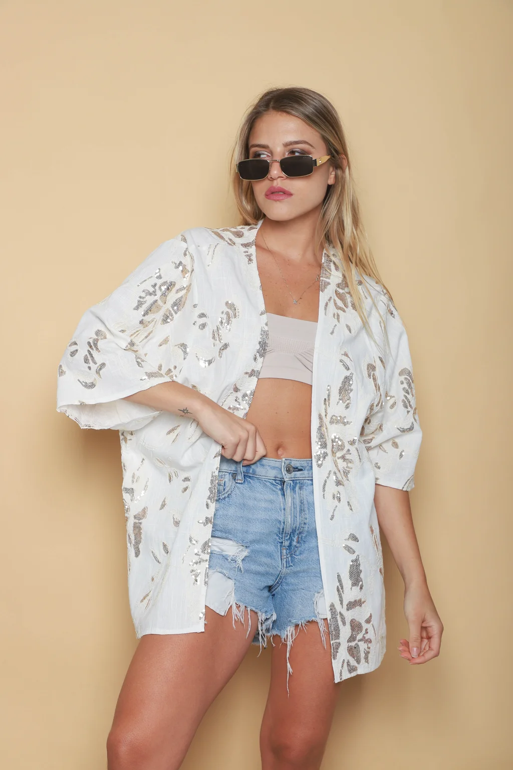 Kimono RADISON de LINO BORDADO c/Lentejuelas GU5171