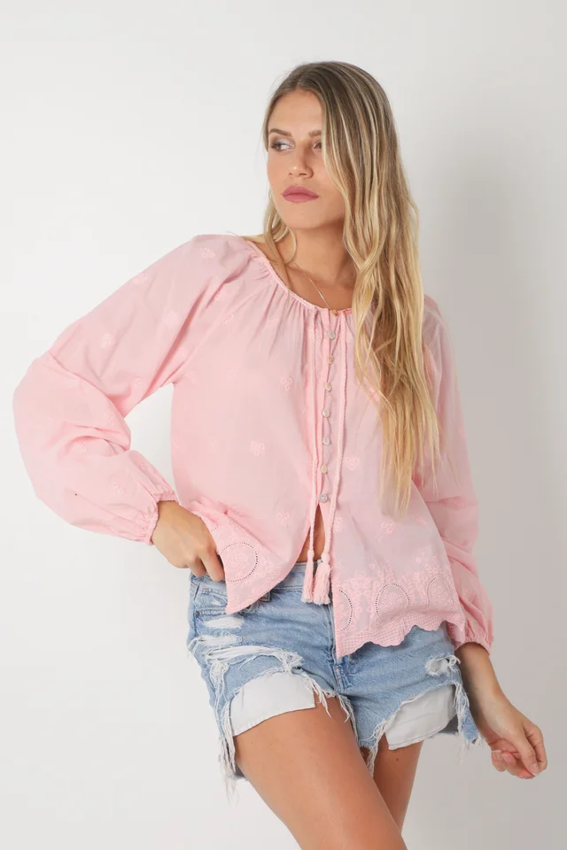 Blusa RONNEY Bordada Con Tiras GU70122
