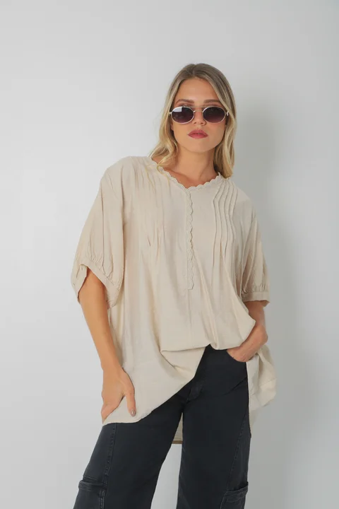 Blusa AMARE Lino c/ puntilla GU0334