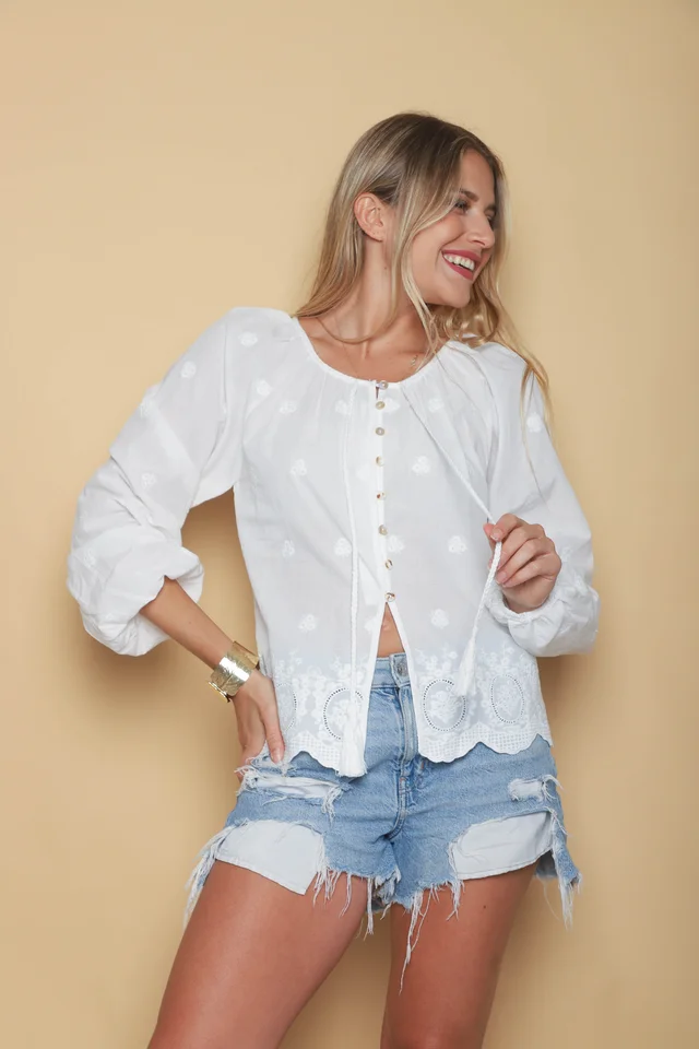 Blusa RONNEY Bordada Con Tiras GU70122