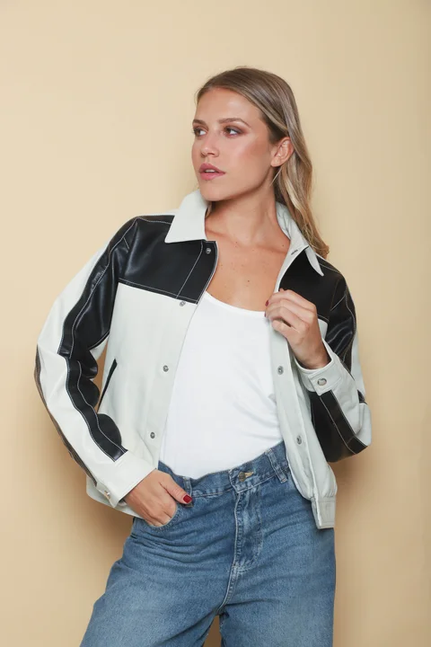 Campera California White Ecocuero Combinada GUK2042