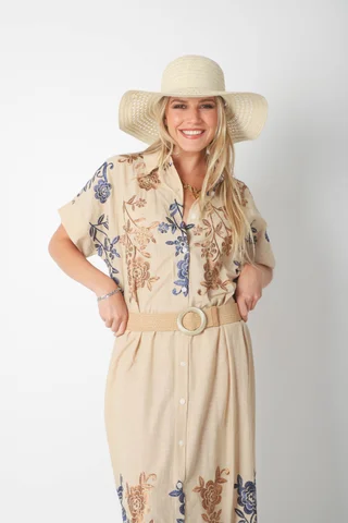 Vestido Camisero VONDO Lino Bordado y Cinto GU42 - Vista 6