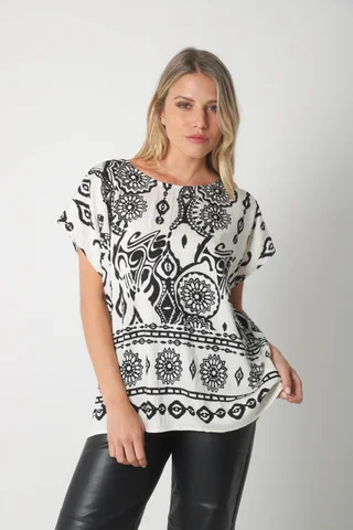 Blusa Lino Amplia Chenay Morroco c/ Strass  GU6130N - Vista 6