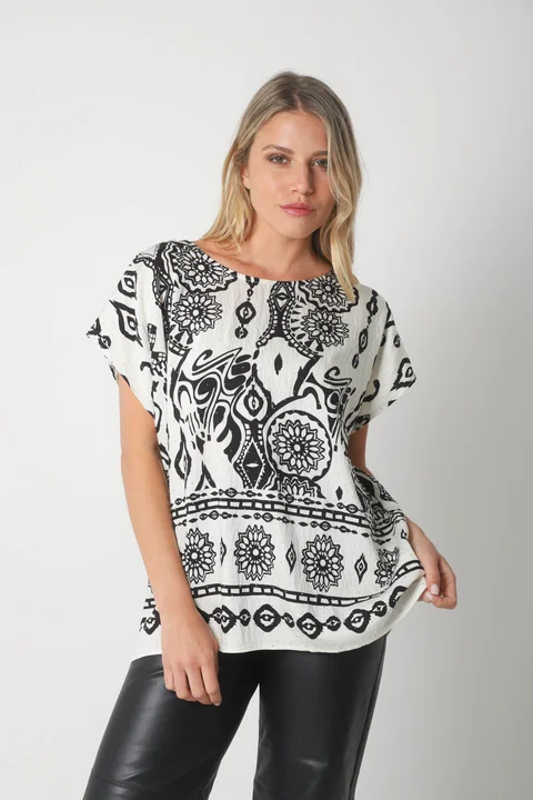 Blusa Lino Amplia Chenay Morroco c/ Strass  GU6130N