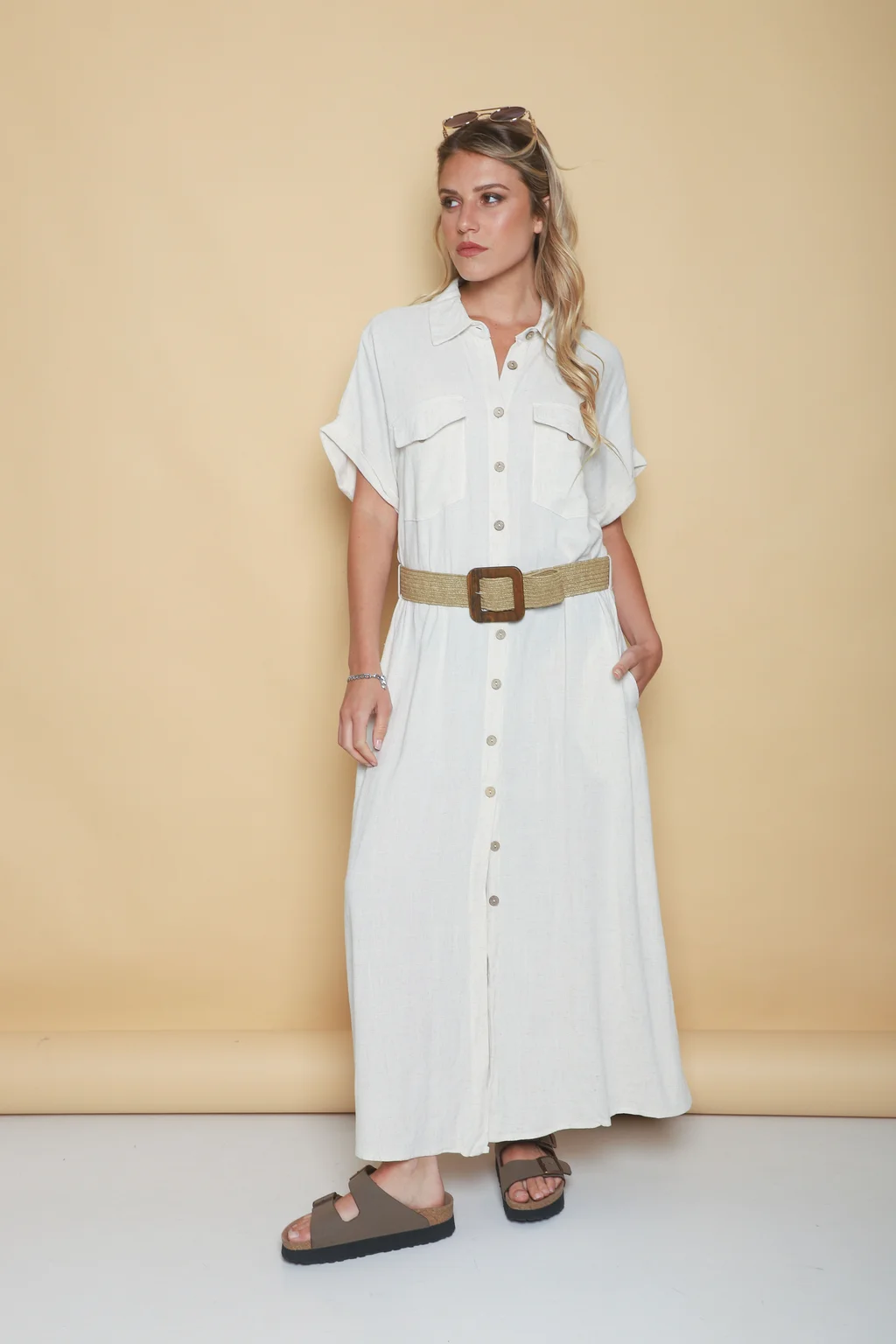 Vestido KAVALI Camisero Lino c/ Cinto GU0548