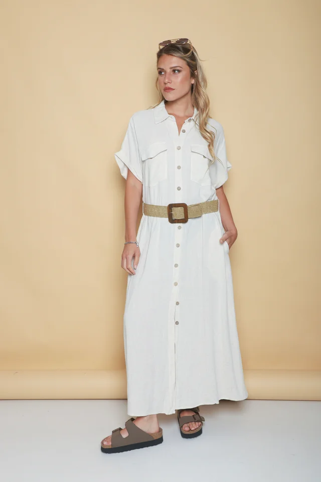 Vestido KAVALI Camisero Lino c/ Cinto GU0548