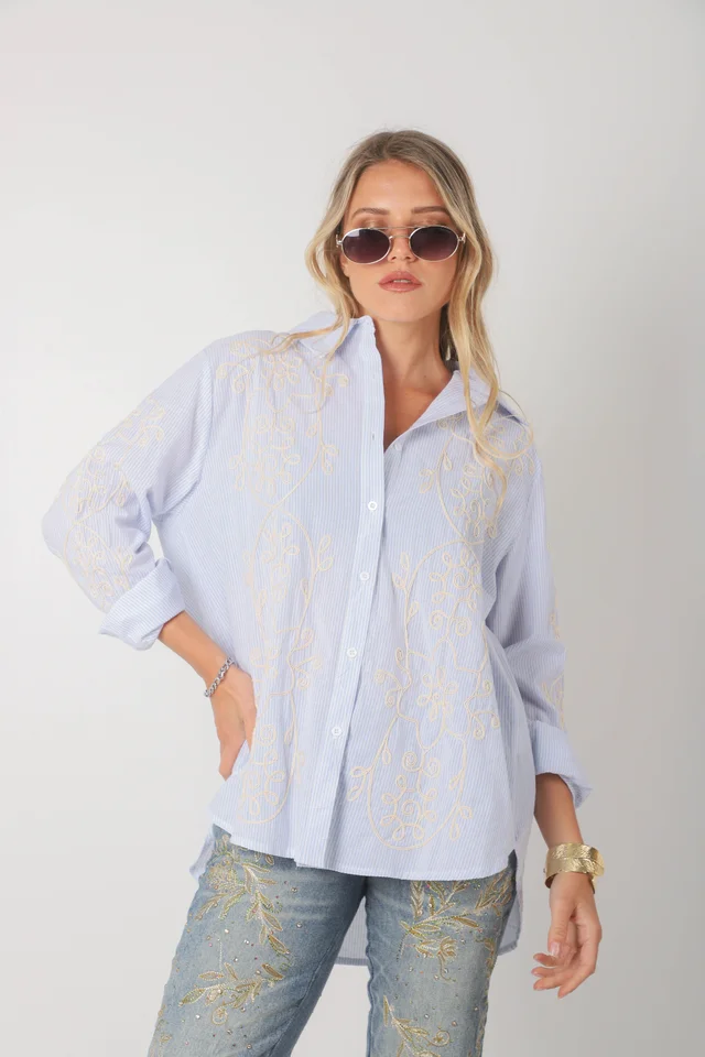 Camisa VOIRE  Rayada Bordada GU0547