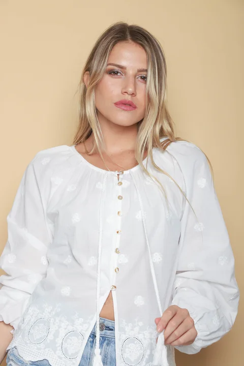 Blusa RONNEY Bordada Con Tiras GU70122