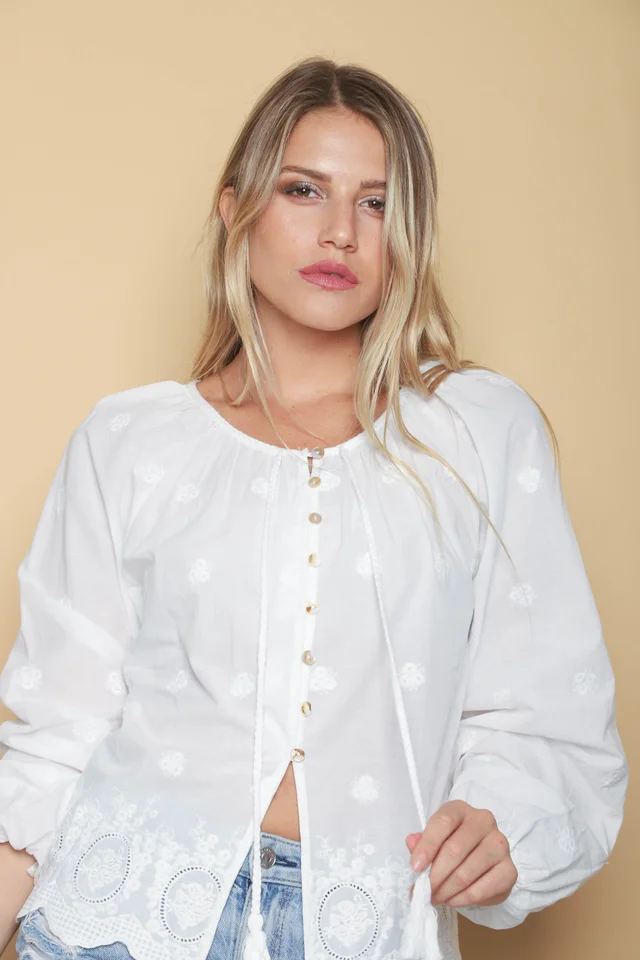 Blusa RONNEY Bordada Con Tiras GU70122